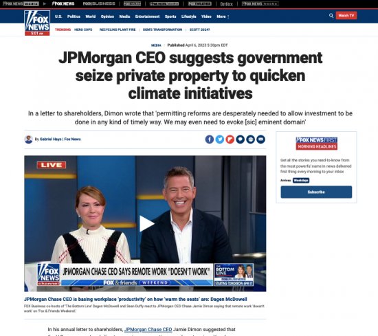 JPMorgan Chase sugeruje konfiskowanie własności prywatnej, by walczyć ze zmianami klimatu.
